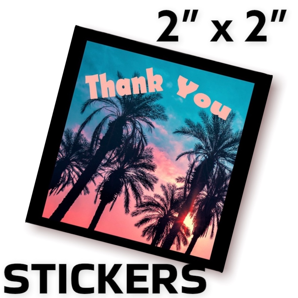 200 (2x2 Inch) Square Stickers, Twilight Palms High Gloss, Thank You